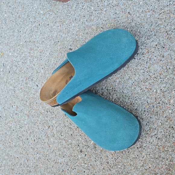 Birkenstock Amsterdam Turquoise Teal Suede Clogs Mules Size 38 - Picture 5 of 14
